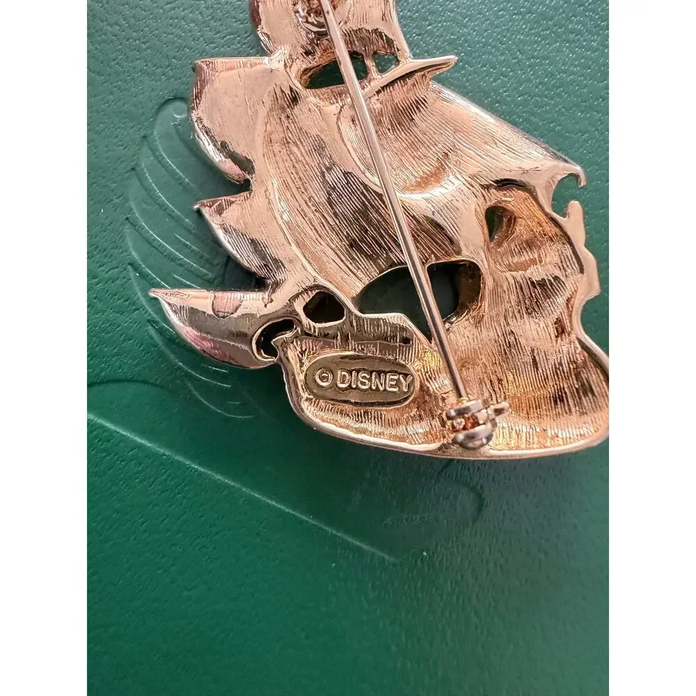 Disney Peter Pan Captain Hook Pirate Ship Brooch Pin Gold-Tone w/Crystals